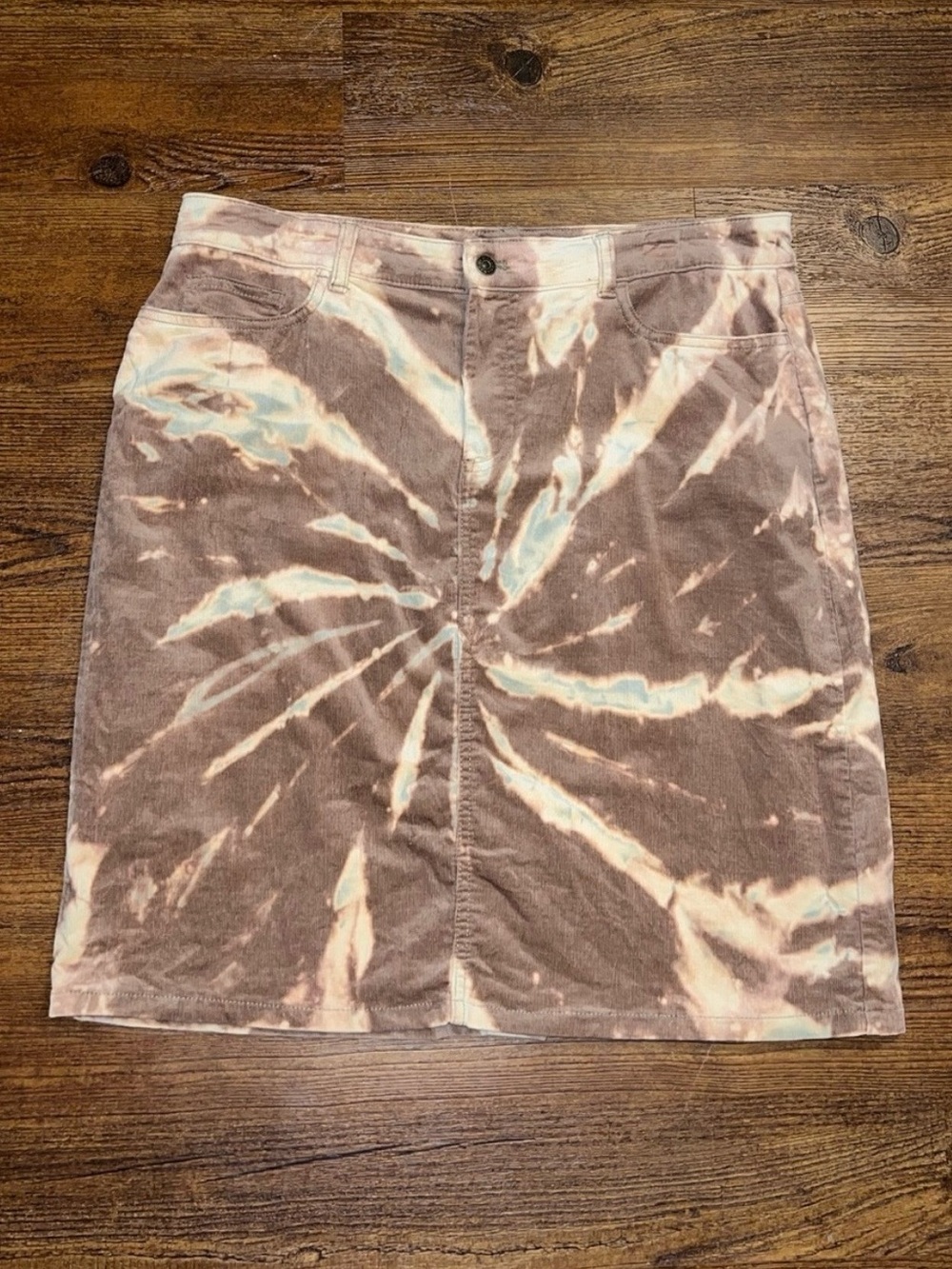 Chaps Brown Tie-Dye Corduroy Boho Earthy Western 70’s Retro Hippie Skirt Size 14